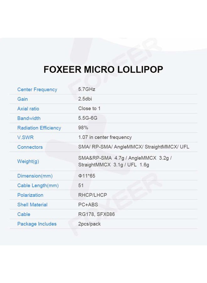 Foxeer Lollipop FPV U.FL Antenna 5.8G 2.3dBi Super Mini RHCP Antenna UFL for RC Drone FPV Quadcopeter Multicopter TX/RX (65mm) … - Image 4