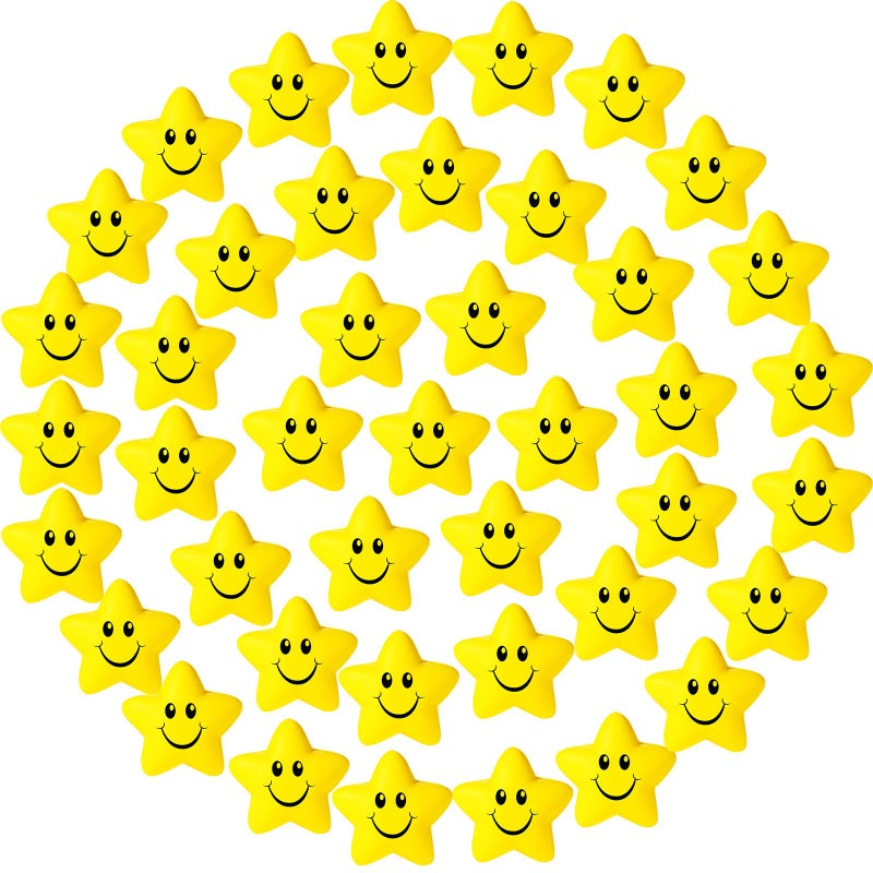 Kasyat 48 Pieces Star Stress Balls Bulk for Kids Mini Smile Face Stress Balls Relief Toys for School Carnival Reward Student Prizes Party Favors Hand ExerciseYellow - Image 3