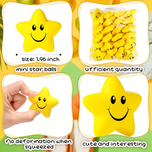 Kasyat 48 Pieces Star Stress Balls Bulk for Kids Mini Smile Face Stress Balls Relief Toys for School Carnival Reward Student Prizes Party Favors Hand ExerciseYellow - Image 5