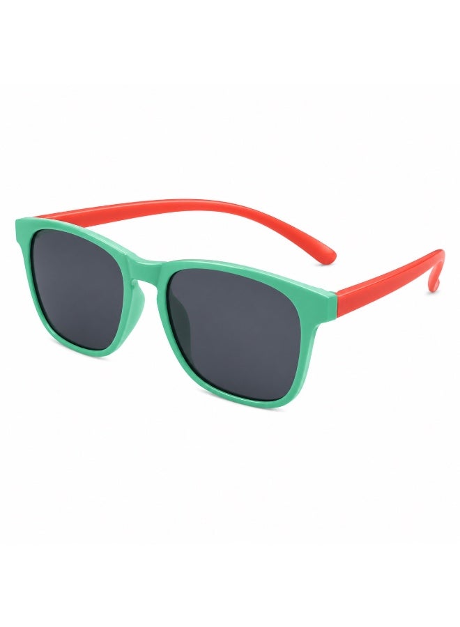 Atom baby sunglasses, K111-6, Polarized UV400 sunglasses for Boys, Age 3-10 shiny green and Red frame shiny orange temple smoke polarized lens - Image 1