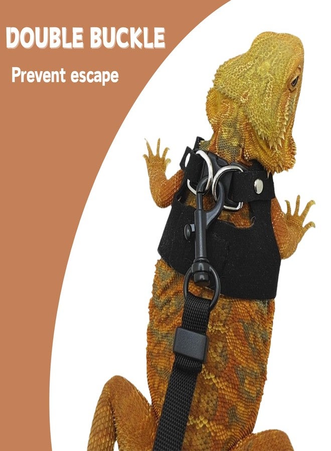 TTMIMIK Bearded Dragon Harness and Leash Set, Adjustable Harness Soft Leather-3 Sizes (S, M, L) with Leash, Lizard Reptile Traction Rope Walking Vest Accessories for Bearded Dragon, Iguana or Gecko (Black) - Image 4