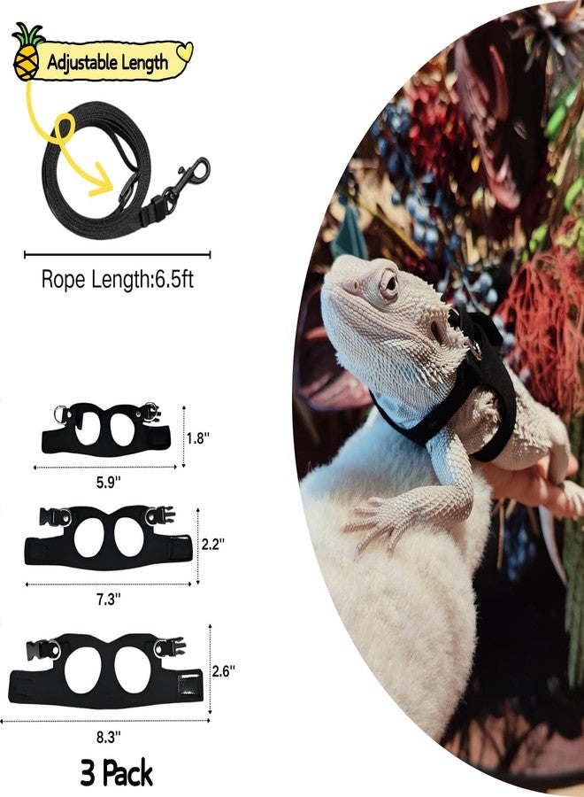 TTMIMIK Bearded Dragon Harness and Leash Set, Adjustable Harness Soft Leather-3 Sizes (S, M, L) with Leash, Lizard Reptile Traction Rope Walking Vest Accessories for Bearded Dragon, Iguana or Gecko (Black) - Image 2
