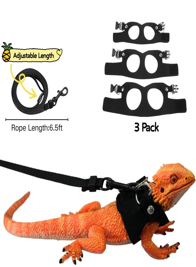 TTMIMIK Bearded Dragon Harness and Leash Set, Adjustable Harness Soft Leather-3 Sizes (S, M, L) with Leash, Lizard Reptile Traction Rope Walking Vest Accessories for Bearded Dragon, Iguana or Gecko (Black) - Image 3