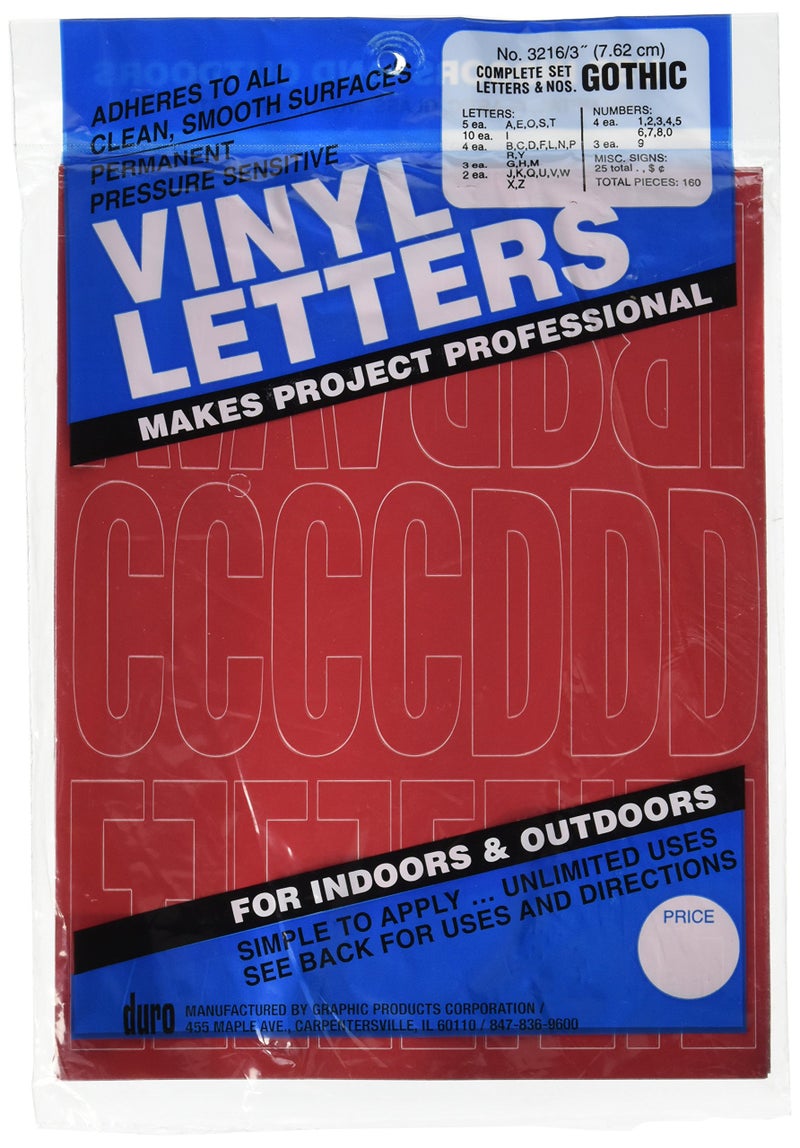 Duro Graphic Products Duro 3-inch Gothic Vinyl Letters and Numbers Set, Red - Image 3