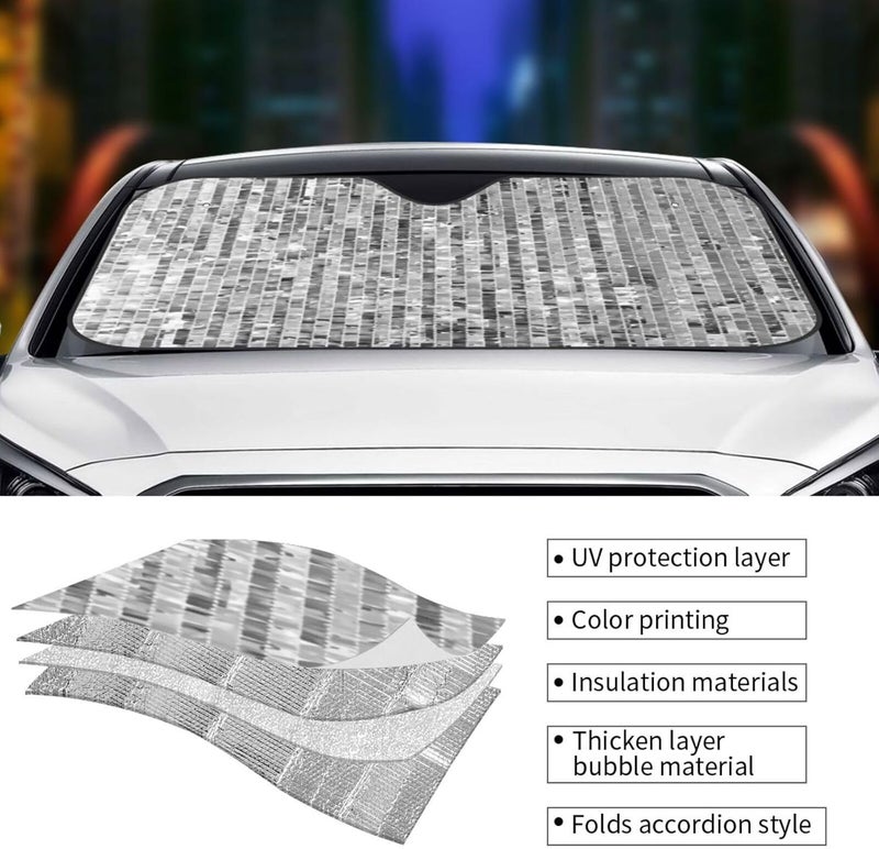 Silver Sequins Car Windshield Sun Shade, Keeps Interior Cool, Foldable Sun Visor Protector, Fits Cars Trucks SUVs Small - Image 5