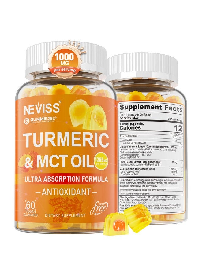 NEVISS Turmeric Gummies 1000mg (Made in USA) w/MCT Oil C8 C10, Organic Antioxidant, Turmeric Curcumin Supplement with Black Pepper Extract, Support Comfort, Boost Energy, Ultra Absorption, Sugar Free, 60 Cts - Image 1