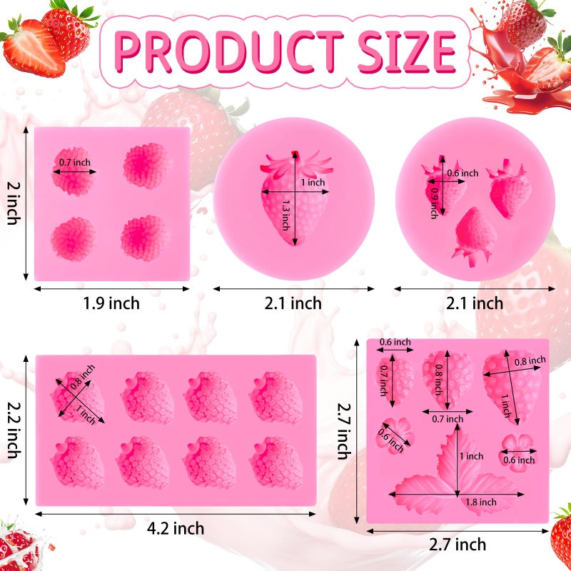 CLUEWR 5 PCS Silicone Strawberry Molds, 3D Strawberry Fondant Molds for Chocolate, Candy, Cake Decoration, Cupcake Topper - Image 2