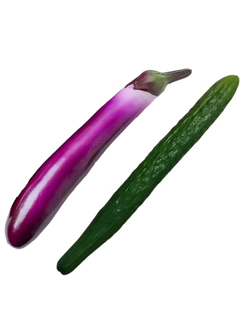 2 PCS Lifelike Soft PU Cucumber&Eggplant, Cabinet Food Display Decorative Vegetable Model, Vegetable Home Kitchen House Table Show - Image 1