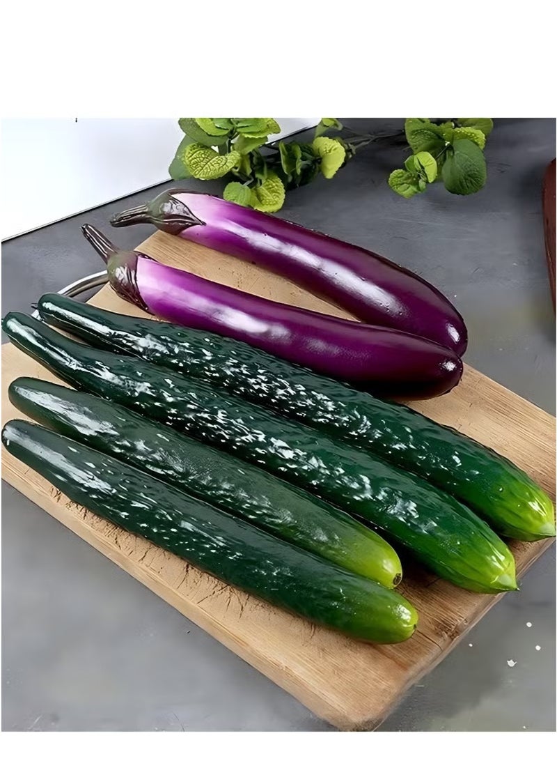 2 PCS Lifelike Soft PU Cucumber&Eggplant, Cabinet Food Display Decorative Vegetable Model, Vegetable Home Kitchen House Table Show - Image 2