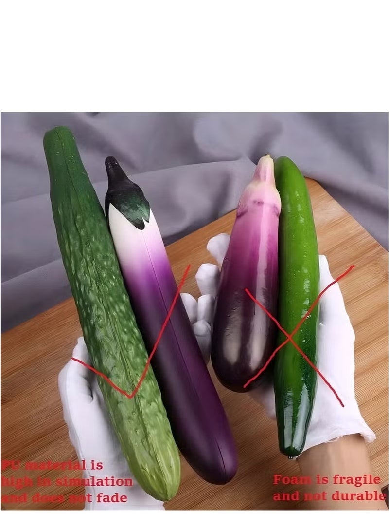 2 PCS Lifelike Soft PU Cucumber&Eggplant, Cabinet Food Display Decorative Vegetable Model, Vegetable Home Kitchen House Table Show - Image 4