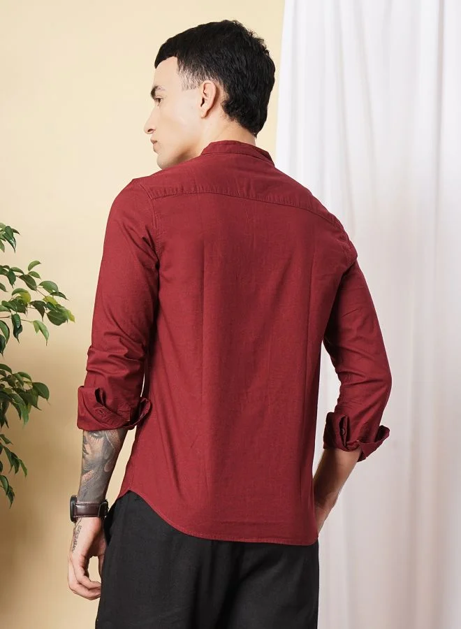 شركة المرآب الهندية Men Slim Fit Solid Full Sleeves Mandarin Collar Casual Shirt