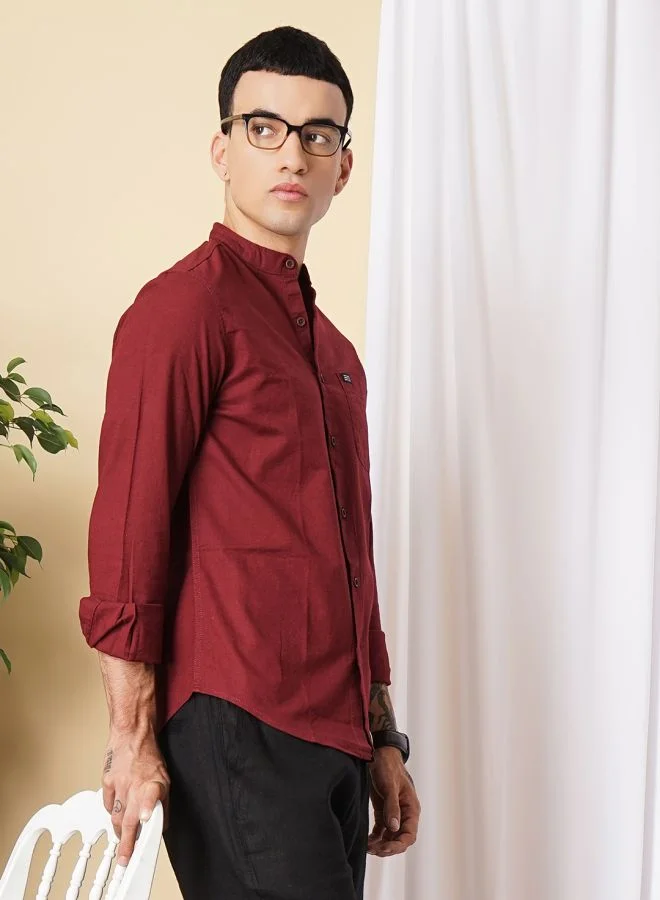 شركة المرآب الهندية Men Slim Fit Solid Full Sleeves Mandarin Collar Casual Shirt