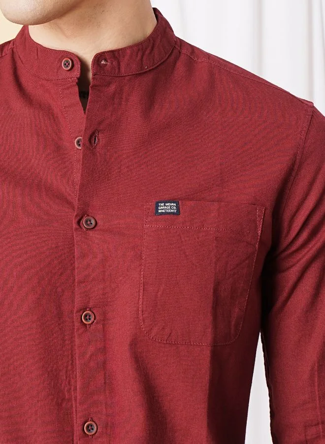 شركة المرآب الهندية Men Slim Fit Solid Full Sleeves Mandarin Collar Casual Shirt