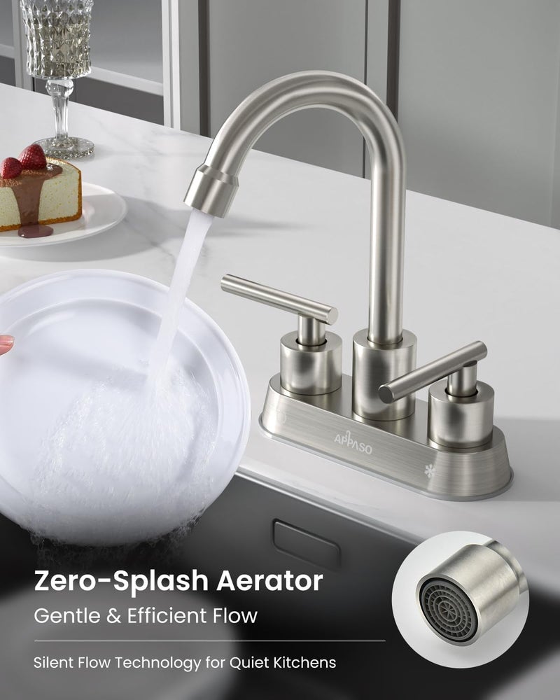 APPASO Bar Sink Faucet 4 Inch Centerset, 2 Hole Brushed Nickel with Dual Handles, 2 Handle Small Sink Faucet Stainless Steel for Wet Bar Bathroom Utility Laundry Room - Image 3