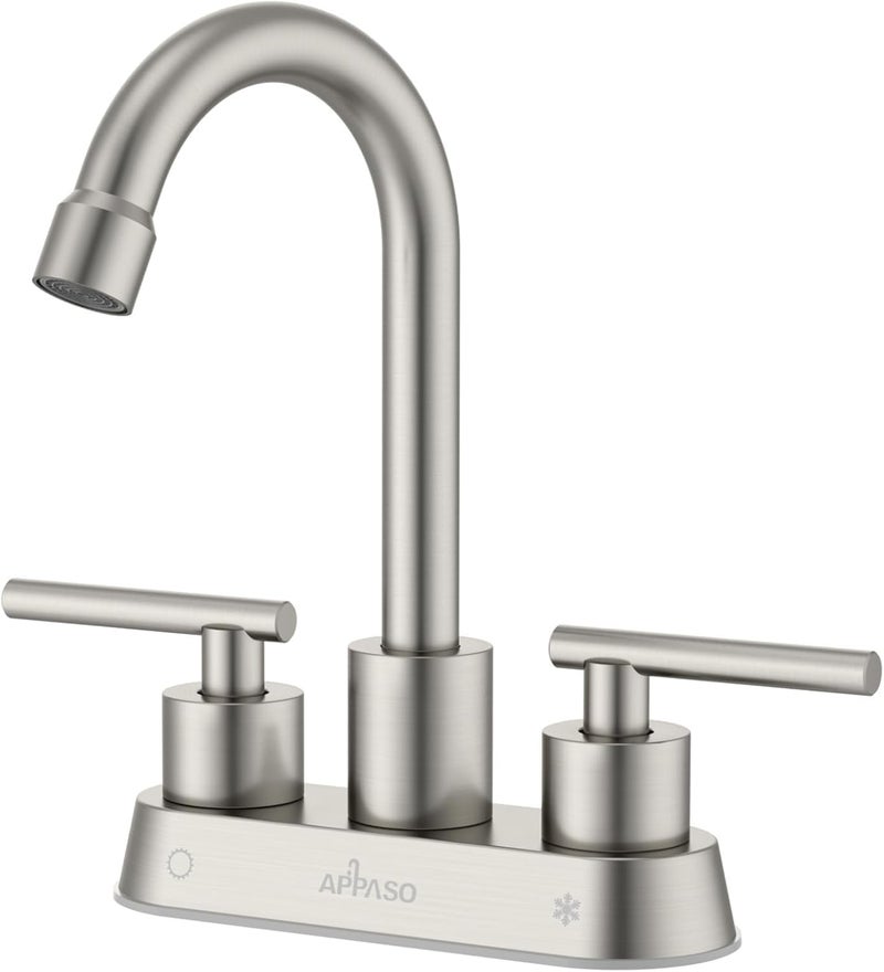 APPASO Bar Sink Faucet 4 Inch Centerset, 2 Hole Brushed Nickel with Dual Handles, 2 Handle Small Sink Faucet Stainless Steel for Wet Bar Bathroom Utility Laundry Room - Image 1