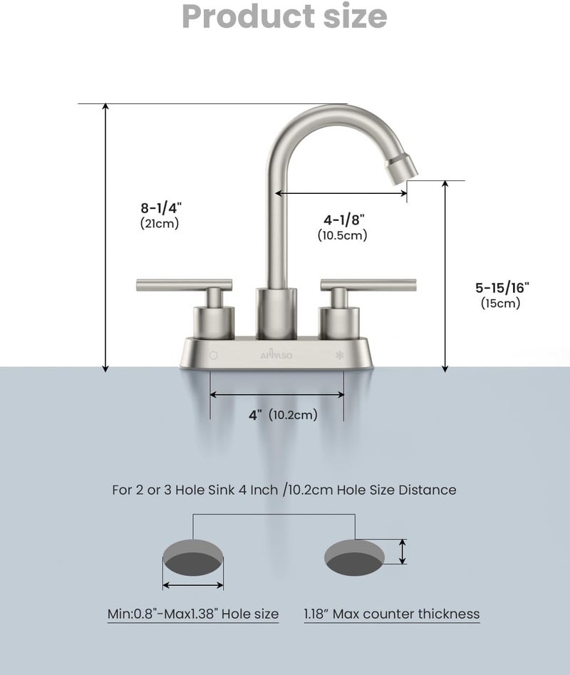 APPASO Bar Sink Faucet 4 Inch Centerset, 2 Hole Brushed Nickel with Dual Handles, 2 Handle Small Sink Faucet Stainless Steel for Wet Bar Bathroom Utility Laundry Room - Image 5