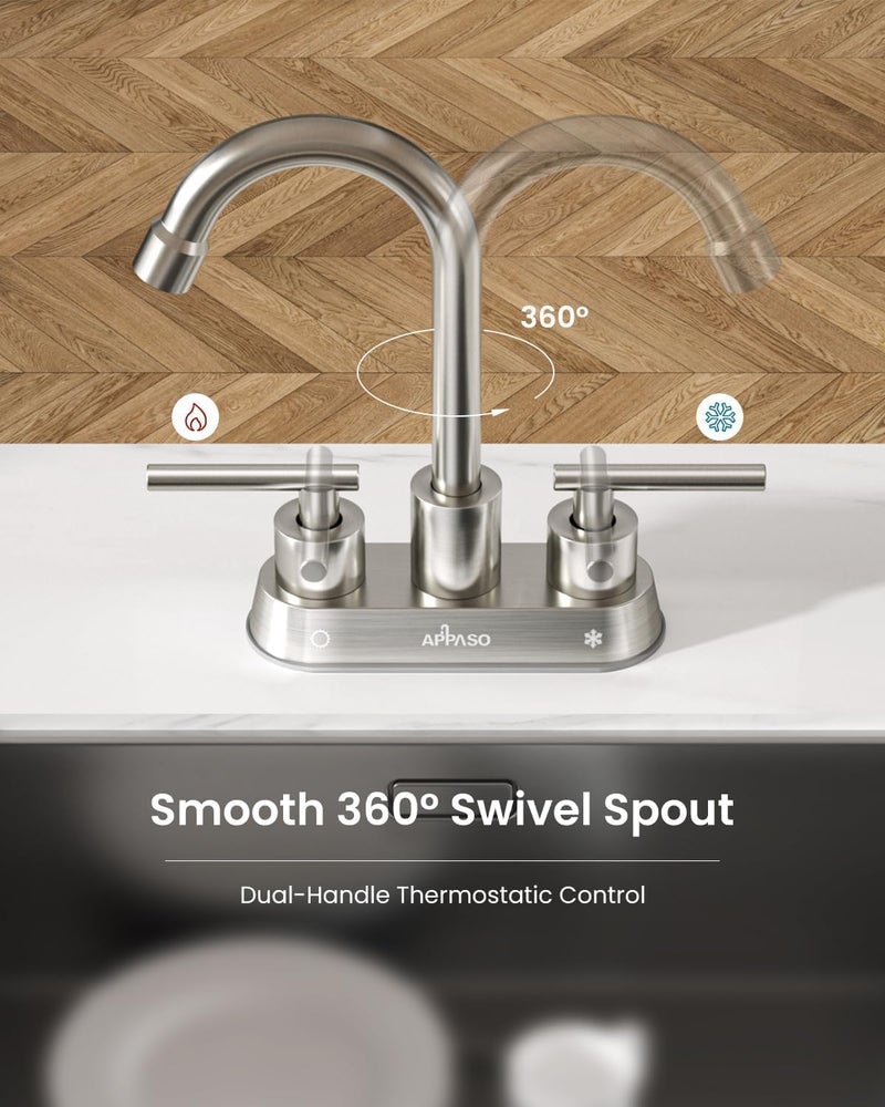APPASO Bar Sink Faucet 4 Inch Centerset, 2 Hole Brushed Nickel with Dual Handles, 2 Handle Small Sink Faucet Stainless Steel for Wet Bar Bathroom Utility Laundry Room - Image 4