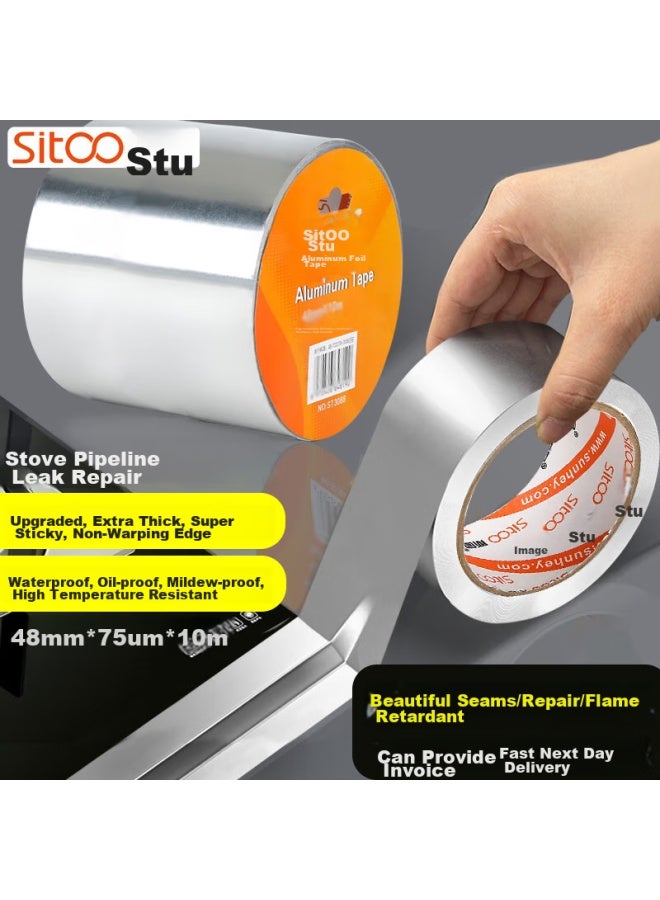 SITOO Aluminum Foil Tape, Waterproof Tape For Leak Repair, Heat-resistant Insulation Seal, Sink Waterproof Sticker, Kitchen Wall Oil-proof Paper, Stove Anti-oil Grout Tape, 48mm*10m - Image 1