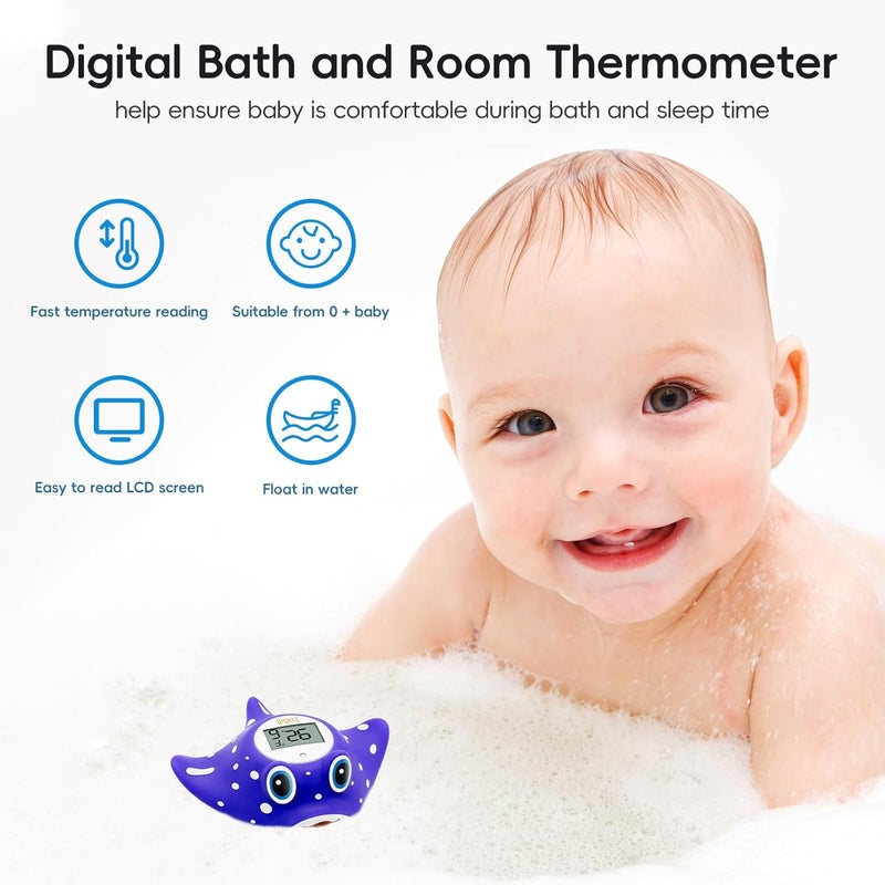 bh Baby Bath Thermometer  Instant Read Digital Thermometer for Infant Bathtub and Room Measure Newborn Water Temperature Safe Toddlers Tub Time Floating Toy  Manta Ray - Image 2