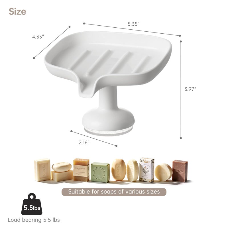 PAVSTINE Self-Draining Soap Dish with Suction Cup, Stand Bar Soap Holder, No Drill Removable Sponge Tray for Shower, Bathroom, Kitchen Sink, Easy to Clean & Keeps Dry, White - Image 2