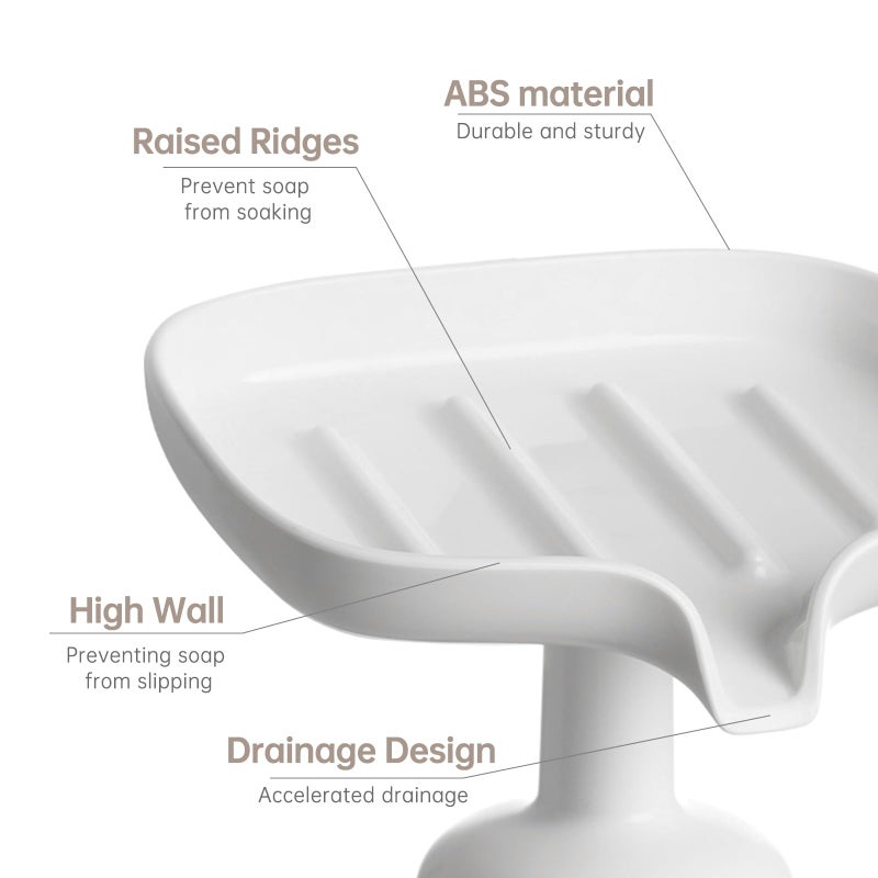 PAVSTINE Self-Draining Soap Dish with Suction Cup, Stand Bar Soap Holder, No Drill Removable Sponge Tray for Shower, Bathroom, Kitchen Sink, Easy to Clean & Keeps Dry, White - Image 3