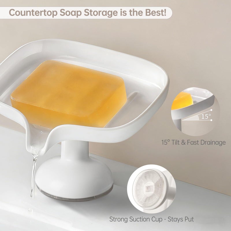 PAVSTINE Self-Draining Soap Dish with Suction Cup, Stand Bar Soap Holder, No Drill Removable Sponge Tray for Shower, Bathroom, Kitchen Sink, Easy to Clean & Keeps Dry, White - Image 4