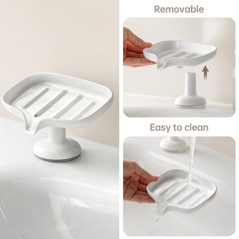 PAVSTINE Self-Draining Soap Dish with Suction Cup, Stand Bar Soap Holder, No Drill Removable Sponge Tray for Shower, Bathroom, Kitchen Sink, Easy to Clean & Keeps Dry, White - Image 5