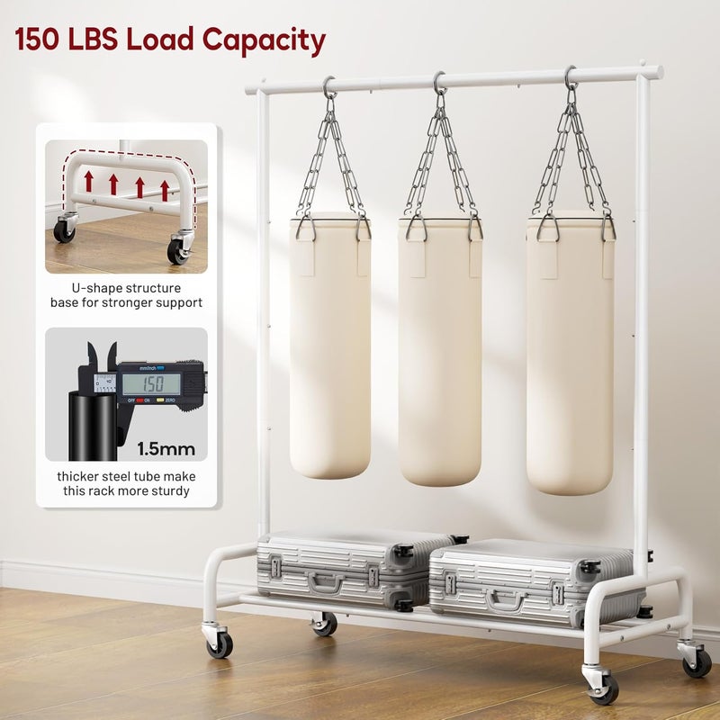 Sleeping Lamb Heavy Duty Clothes Racks for Hanging Clothing Rack, 43" Wide Rolling Garment Rack Metal Wardrobe Rack with Wheels Closet Hanger Rack for Coats, Shirts, Dress, (White) - Image 5