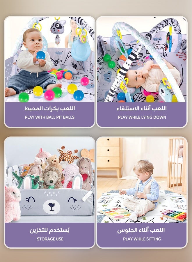 Aurlar 8-in-1 Baby Gym Play Mat with Foldable Fence & Ball Pit, Tummy Time Mat, 18 Balls, Self-Discovery Mirror, Sensory Toys & Pillow, Large Washable Activity Play Mat for Newborns 0-18 Months - Image 3