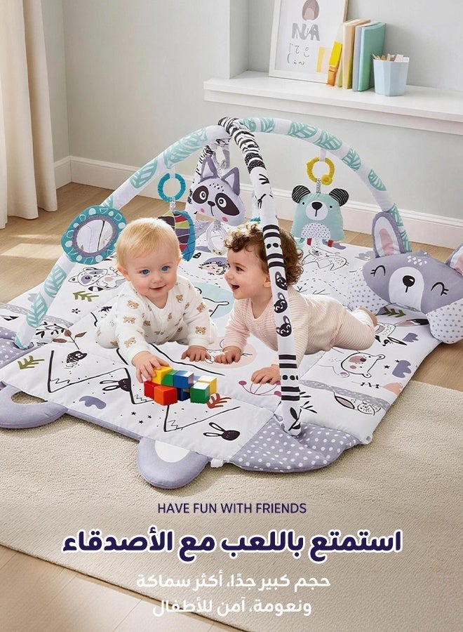 Aurlar 8-in-1 Baby Gym Play Mat with Foldable Fence & Ball Pit, Tummy Time Mat, 18 Balls, Self-Discovery Mirror, Sensory Toys & Pillow, Large Washable Activity Play Mat for Newborns 0-18 Months - Image 2
