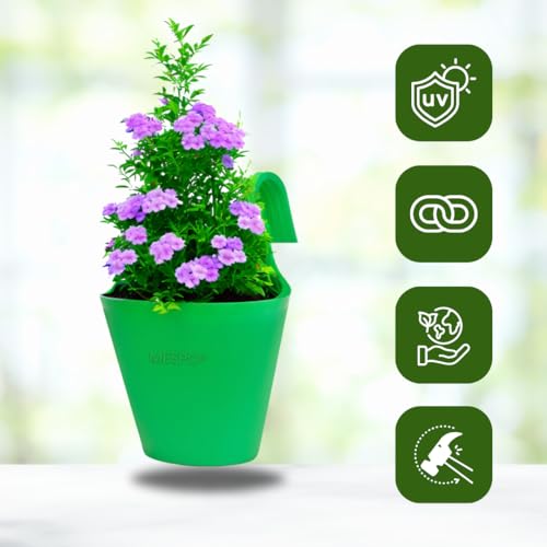 Meepo Hanging Pots for Home & Balcony Garden | Plastic Single Hook Hanging/Railing Pot Planter Flower Pots, Multicolour Set (6, 7 Inch) - Image 5