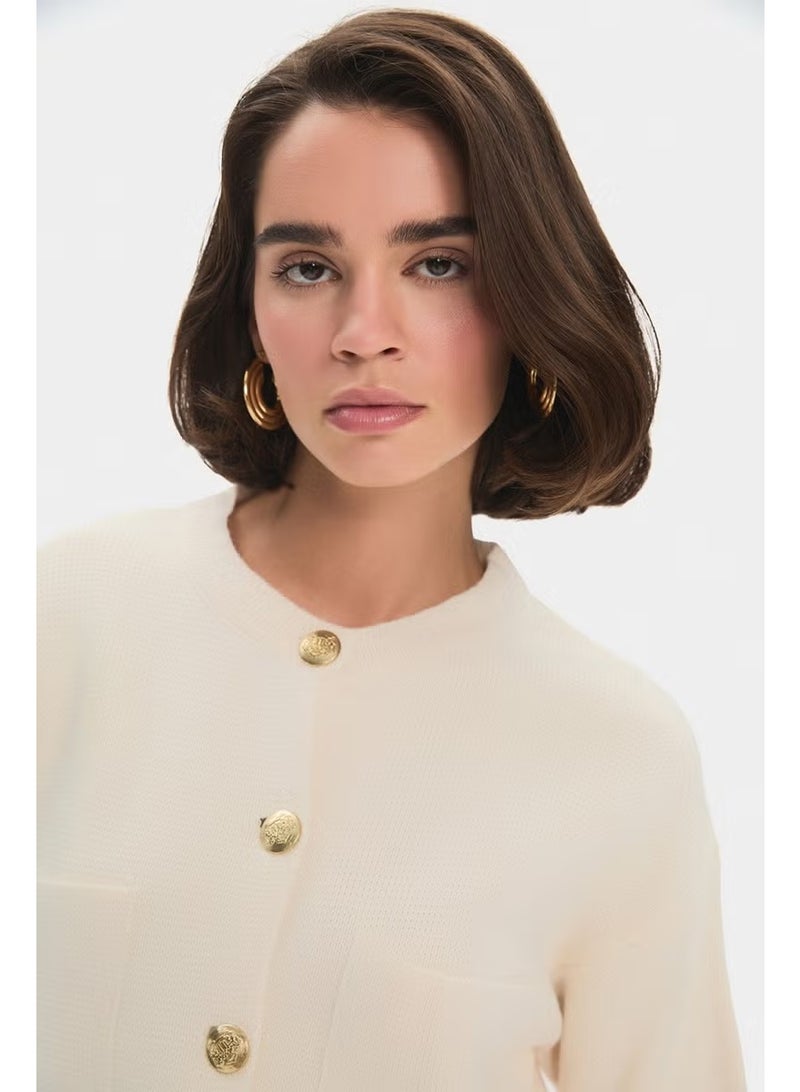 JUNE Women's Pocket Gold Button Detailed Knitwear Cardigan - Image 4