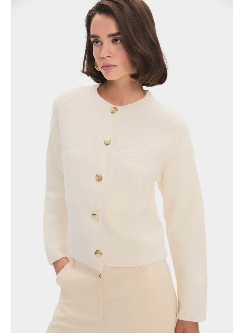 JUNE Women's Pocket Gold Button Detailed Knitwear Cardigan - Image 2