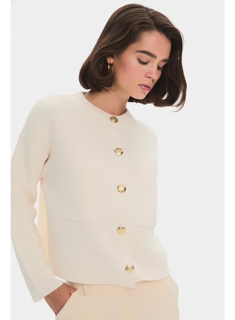 JUNE Women's Pocket Gold Button Detailed Knitwear Cardigan - Image 3