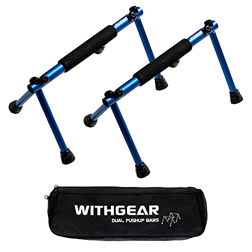 WITHGEAR Folding Push Up Bar Hawk Blue | Portable Outdoor Bar & Home Workout Equipment | Duralumin Metal Dip Bar & Pushup Handles | Dip Bars for Strength Training | Lightweight Metal Bar - Image 1
