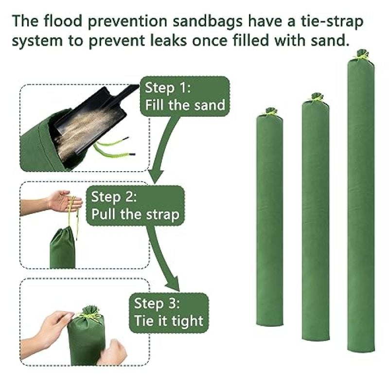 Flood Prevention Sandbags 120x19cm Reusable Water Barrier - Green Sandless Sandbags for Indoor Outdoor Flood Protection - Image 5