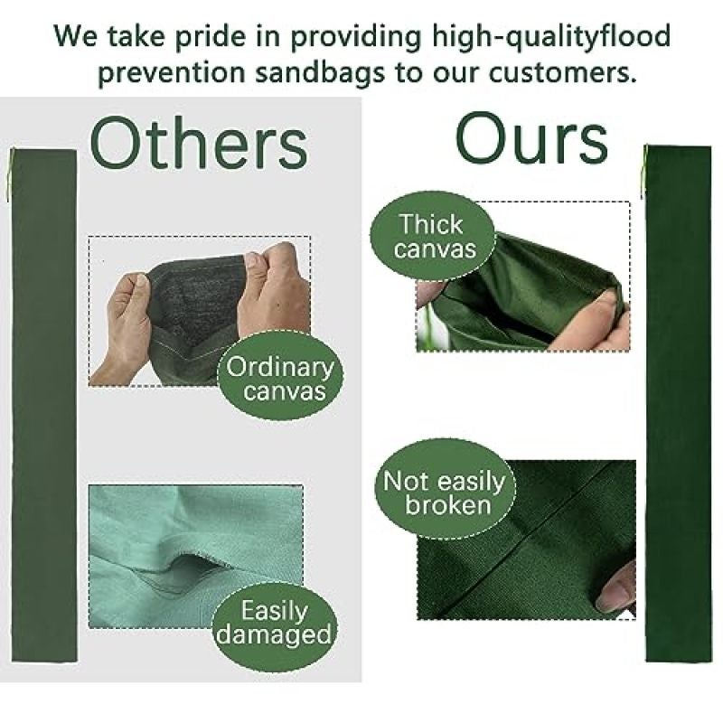 Flood Prevention Sandbags 120x19cm Reusable Water Barrier - Green Sandless Sandbags for Indoor Outdoor Flood Protection - Image 4