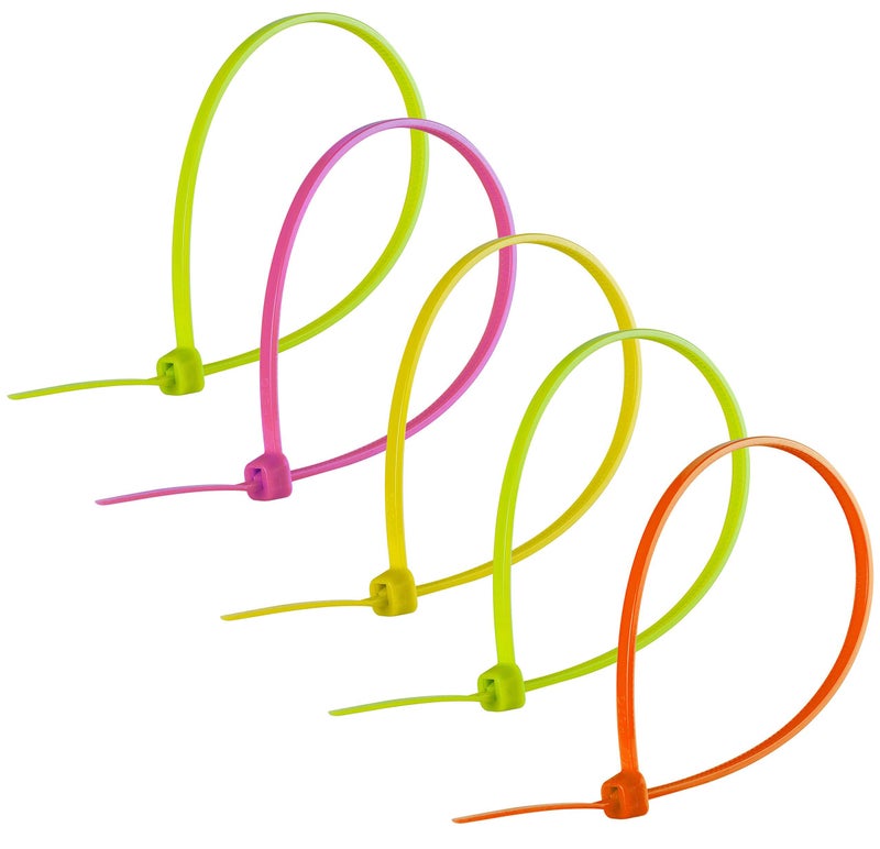Power Gear 8-Inch Zip Ties, 100 Pack, Durable Nylon, Self-Locking, 40 Lbs. Tensile Strength, 1 7/8 Inch Maximum Diameter, Assorted Neon, 50296 - Image 1