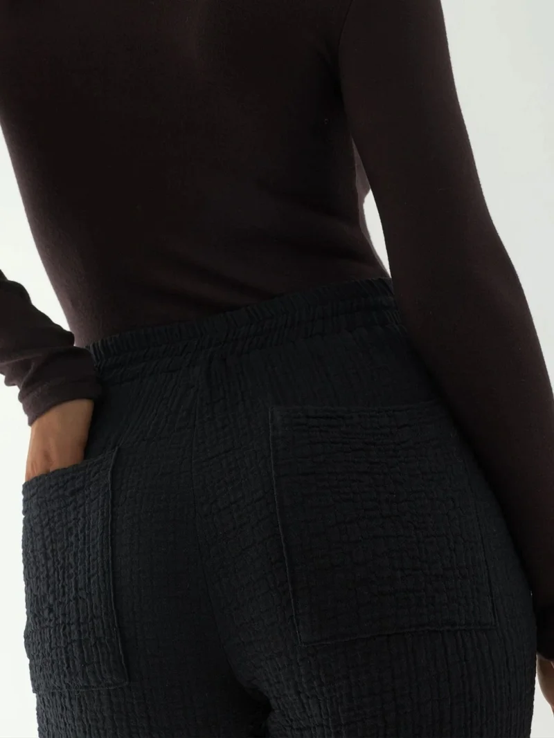 Hiccup Black Premium High Waist Textured Straight Leg Pants for Women | Best Price UAE
