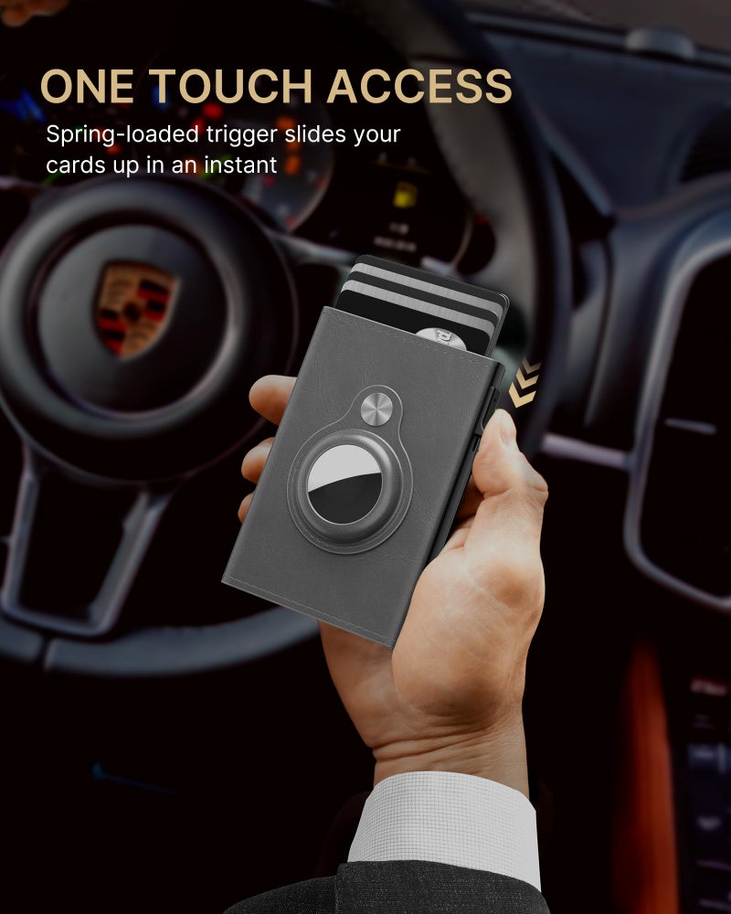 typecase Mens Wallet Card Holder for AirTag: Leather Smart Wallet for Men Compatible with Apple Air Tag, RFID Blocking, Slim, Minimalist - 14 Card Capacity | ID Window | Cash Slot (Grey) - Image 4