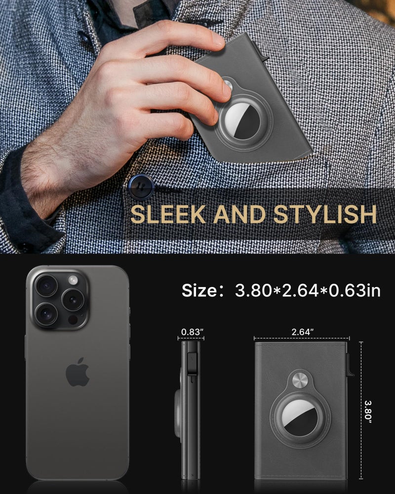 typecase Mens Wallet Card Holder for AirTag: Leather Smart Wallet for Men Compatible with Apple Air Tag, RFID Blocking, Slim, Minimalist - 14 Card Capacity | ID Window | Cash Slot (Grey) - Image 5