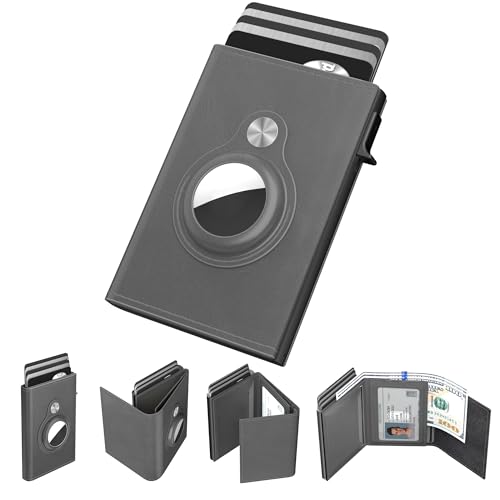 typecase Mens Wallet Card Holder for AirTag: Leather Smart Wallet for Men Compatible with Apple Air Tag, RFID Blocking, Slim, Minimalist - 14 Card Capacity | ID Window | Cash Slot (Grey) - Image 1