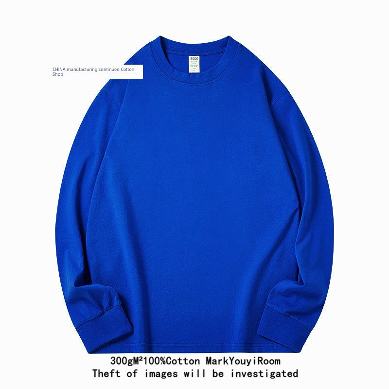 300G heavy cotton long-sleeved t-shirt loose solid color top white T-shirt undershirt thick men's and women's T-shirt - Image 1
