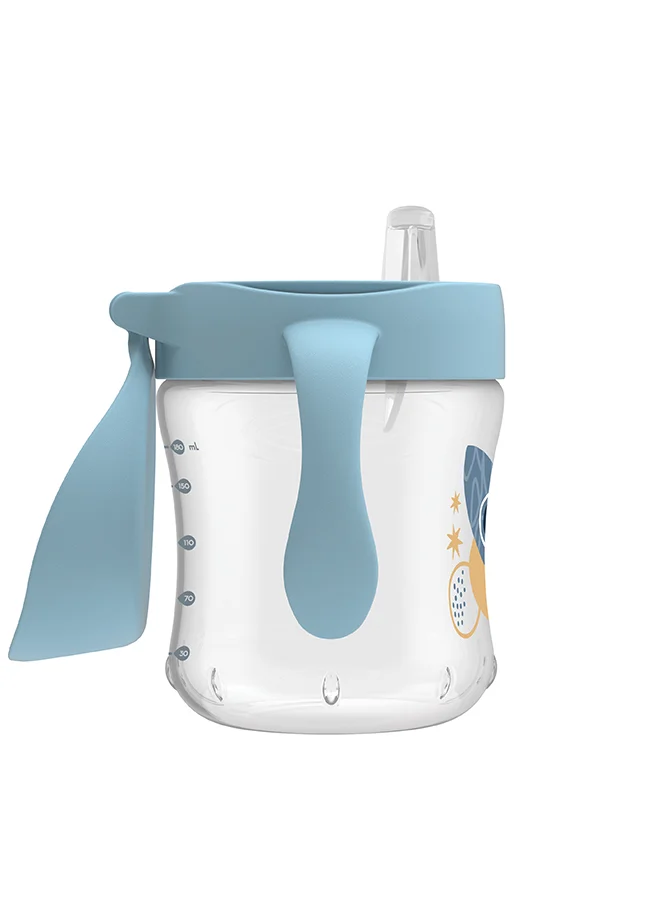 Dr. Brown’s 6 oz/180 ml Soft-Spout Transition Cup w/ Handles - Blue Deco (6m+), 1-Pack