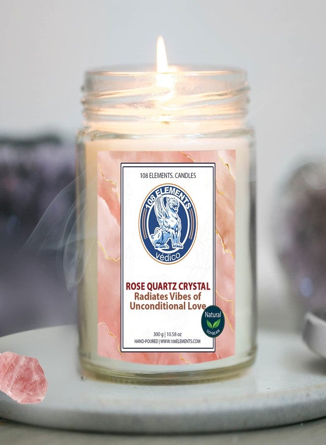 108 ELEMENTS 108 ELEMENST Soy Candles with Healing Crystals, Citrine, Rose Quartz, Amethyst Crystal, Tiger Eye Crystal with White Sage. (Rose Quartz Crystal Candles) - Image 1