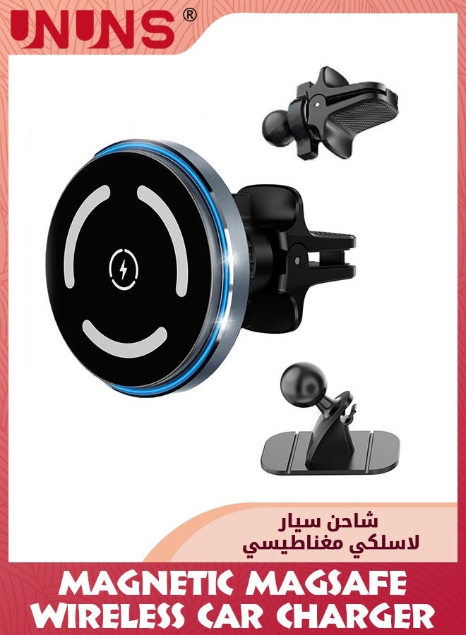 UNUNS For Magsafe Car Mount Wireless Charger, Magnetic Fast Charging Compatible With iPhone 15/14/13/12/Pro/Pro Max/Plus/Mini/Magsafe Case, Air Vent And Stick On Dashboard Car Phone Holder  - Image 1