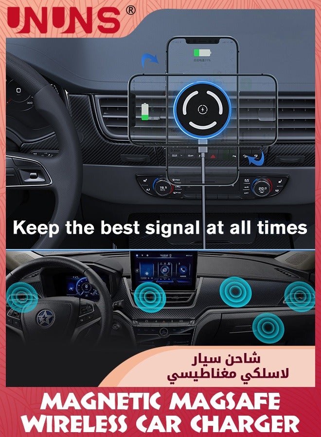 UNUNS For Magsafe Car Mount Wireless Charger, Magnetic Fast Charging Compatible With iPhone 15/14/13/12/Pro/Pro Max/Plus/Mini/Magsafe Case, Air Vent And Stick On Dashboard Car Phone Holder  - Image 2