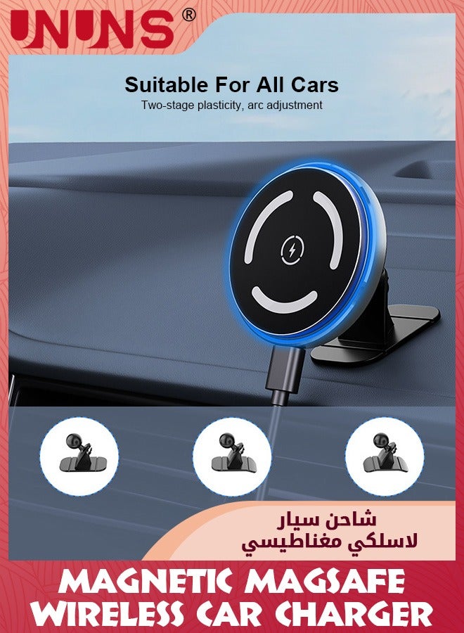 UNUNS For Magsafe Car Mount Wireless Charger, Magnetic Fast Charging Compatible With iPhone 15/14/13/12/Pro/Pro Max/Plus/Mini/Magsafe Case, Air Vent And Stick On Dashboard Car Phone Holder  - Image 3