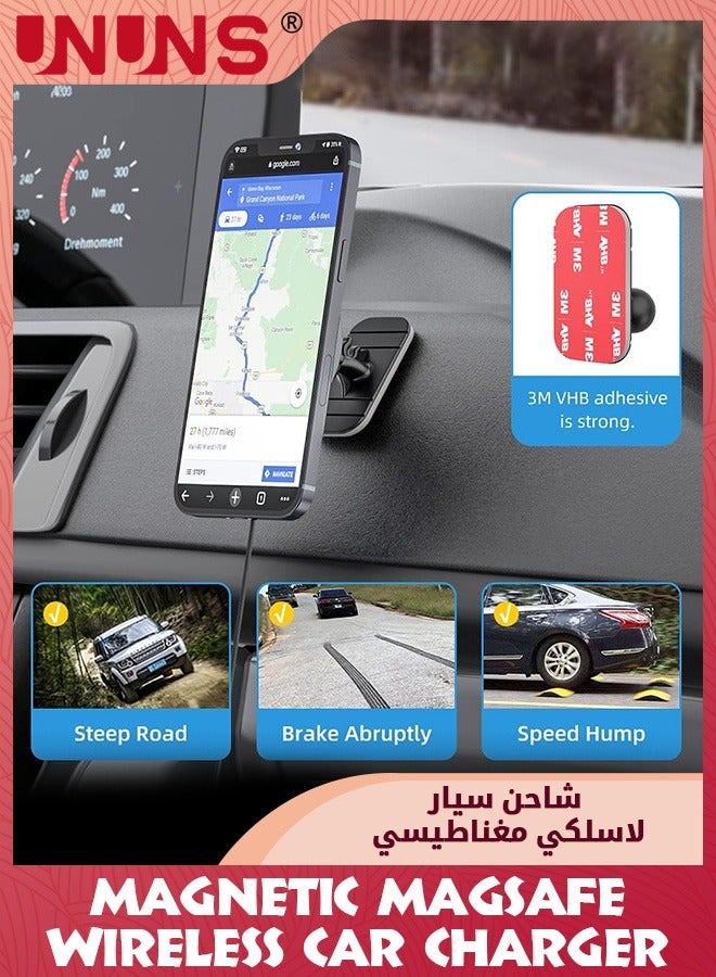 UNUNS For Magsafe Car Mount Wireless Charger, Magnetic Fast Charging Compatible With iPhone 15/14/13/12/Pro/Pro Max/Plus/Mini/Magsafe Case, Air Vent And Stick On Dashboard Car Phone Holder  - Image 4