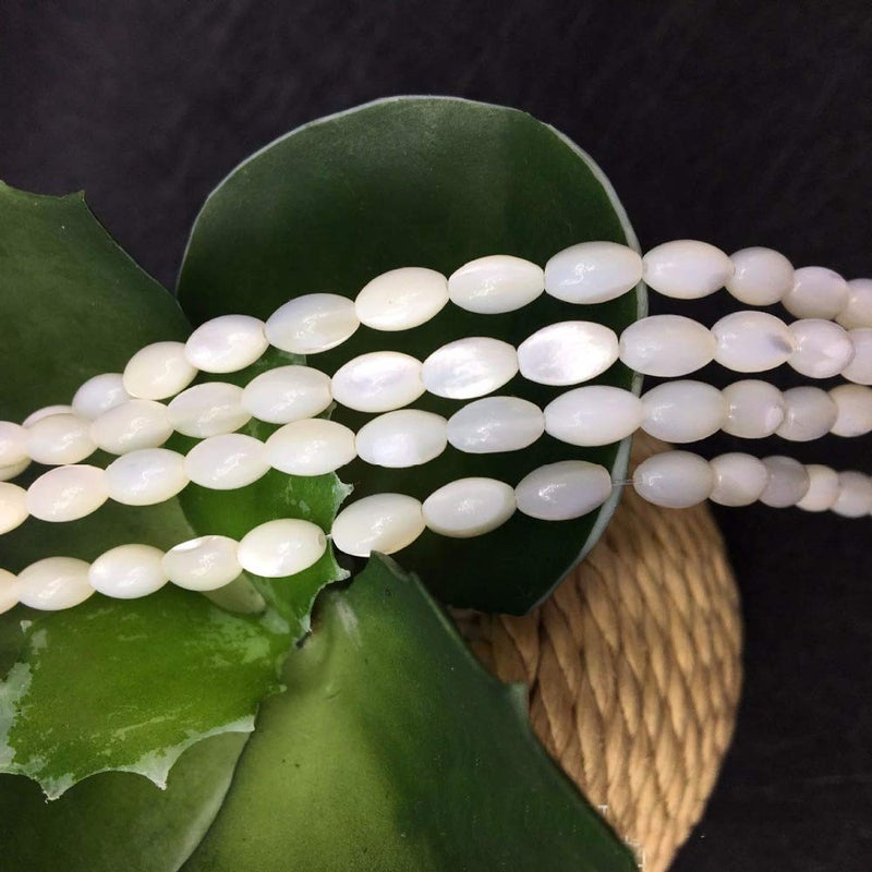 tochispa Rice White Mother of Pearl Shell Beads Loose Gemstone Beads for Jewelry Making Strand 15 Inch(6x9mm) - Image 3